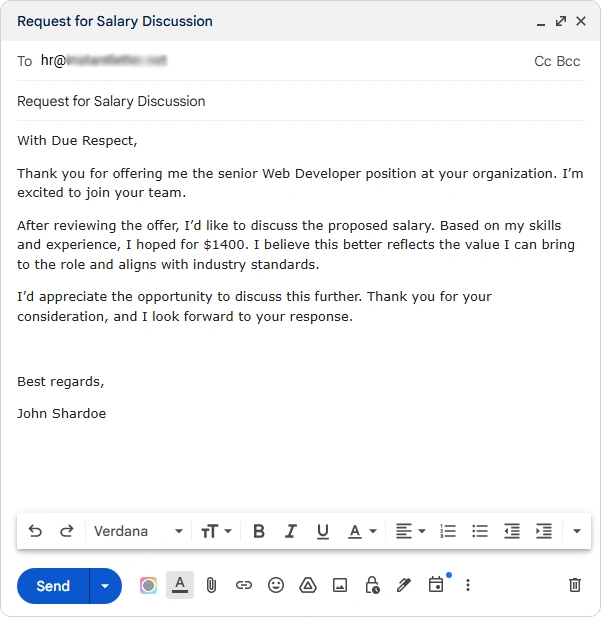 Sample email for negotiating salary after receiving a job offer Sample email for negotiating salary after receiving a job offer