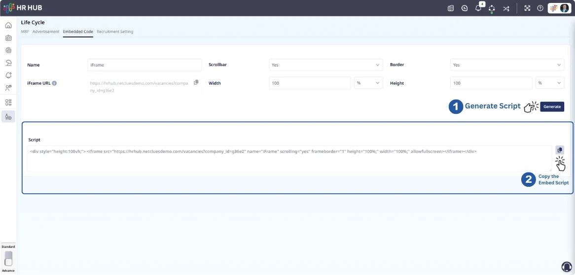 Generate and Copy the Embed Script