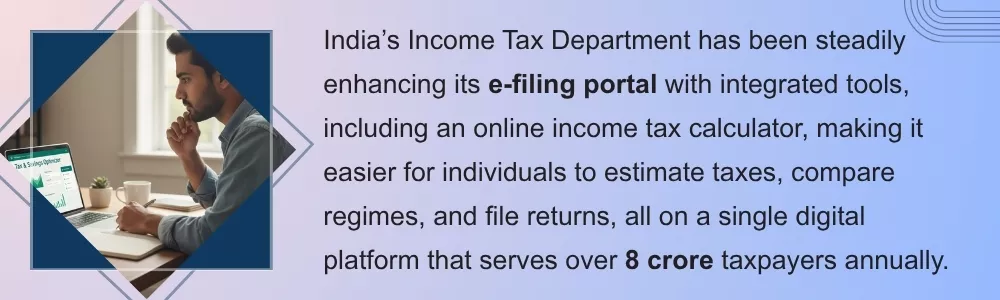 Man using India’s e-filing portal to calculate and compare income tax online Man using India’s e-filing portal to calculate and compare income tax online