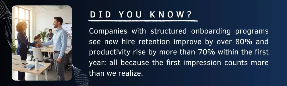 Manager greeting new employee during structured onboarding session