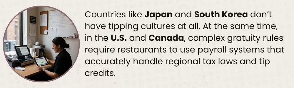 Manager reviewing digital payroll system for U.S. and Canada tip compliance Manager reviewing digital payroll system for U.S. and Canada tip compliance