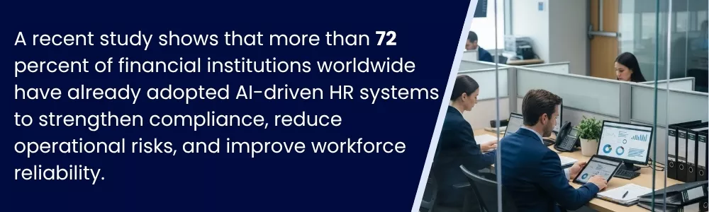 HR team in finance using AI-driven software for compliance and risk control