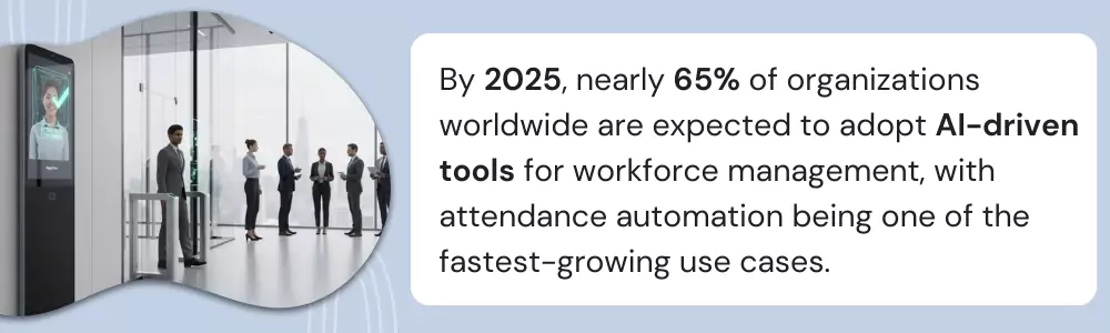 Employees using AI facial recognition for smart attendance tracking