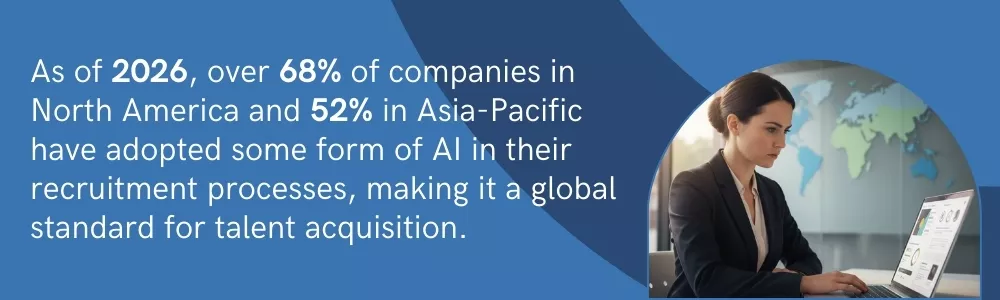 HR manager using AI recruitment software on laptop in modern office