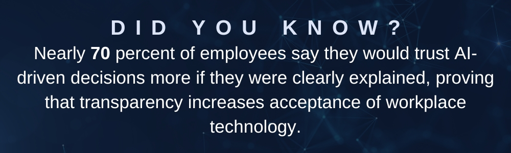 Employee reviewing clear AI decision explanations on a laptop screen