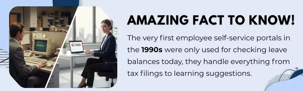 Evolution of employee self-service portals: 1990s desktop vs modern laptop user