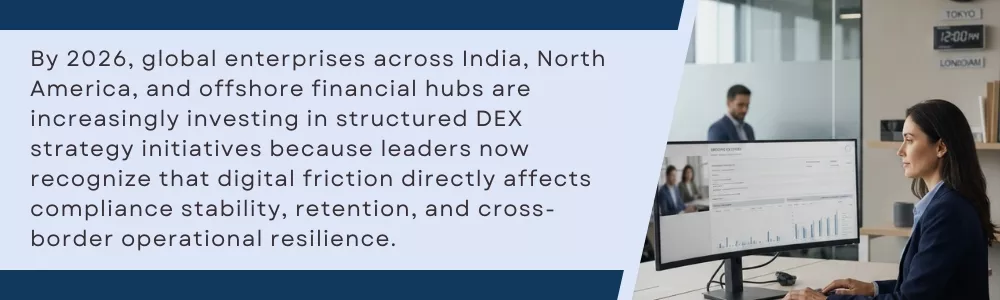 Enterprise employee using structured digital systems for global operations