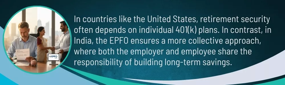 Banner comparing U.S. 401(k) plans with India’s EPFO joint savings system