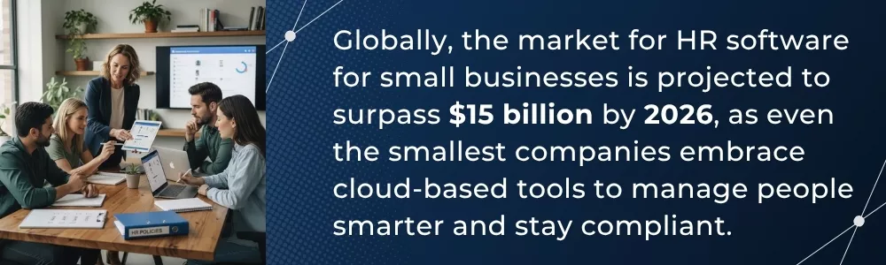 Small business team using cloud HR software for workforce management