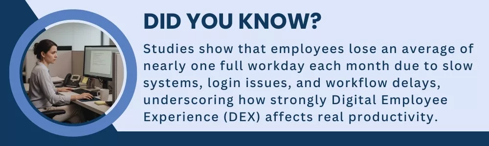 Employee waiting at desktop due to slow system and workflow delays