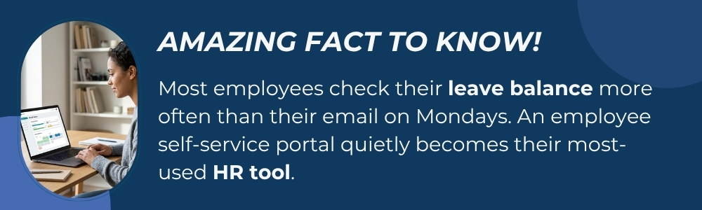 Employees check leave balance on self service portal using laptop