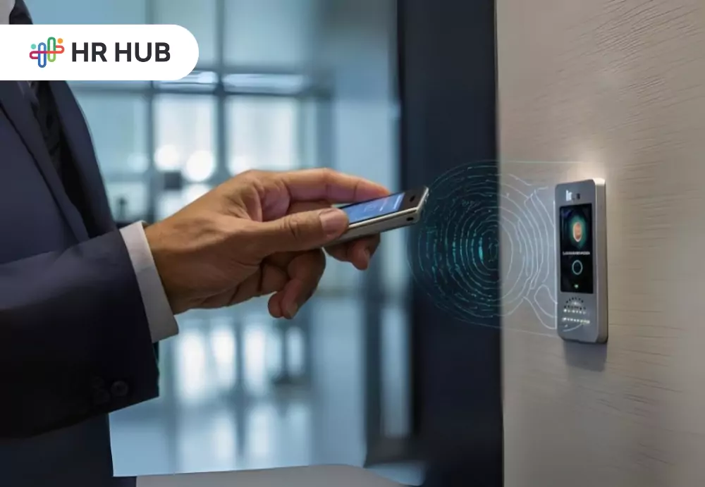Employees checking in with AI-powered smart attendance system