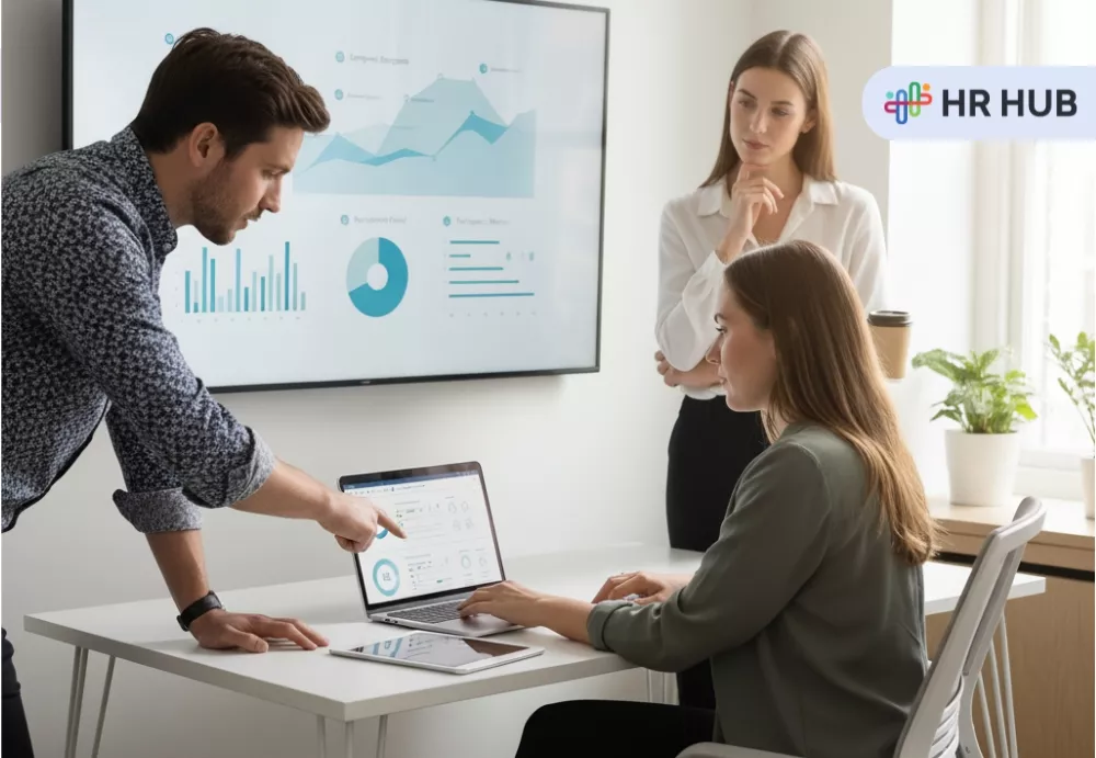 HR manager using HR system software for workforce management