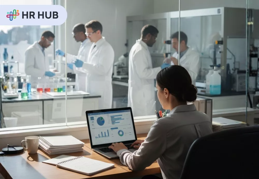 Pharma HR team using payroll software for accuracy and compliance