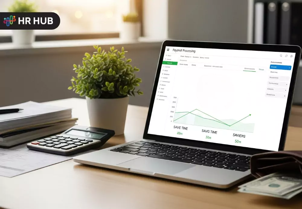 Payroll processing software dashboard automating salary, tax, and attendance management